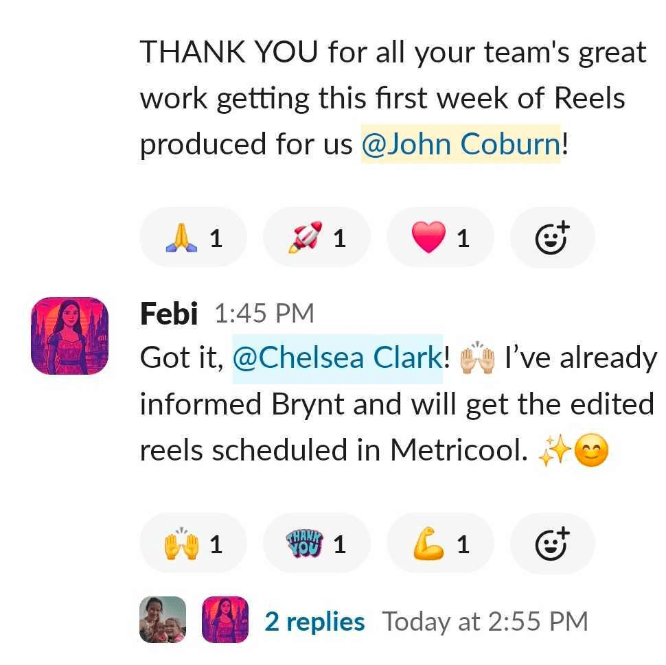 First week of Reels produced + scheduled